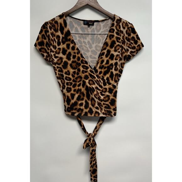 Y2K Leopard Animal Print 90s Large Top Faux Wrap Fitted V-neck Grunge Goth USA - Picture 1 of 9